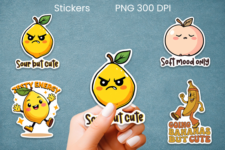 Funny fruit sticker PNG design | Printable summer sticker example image 1