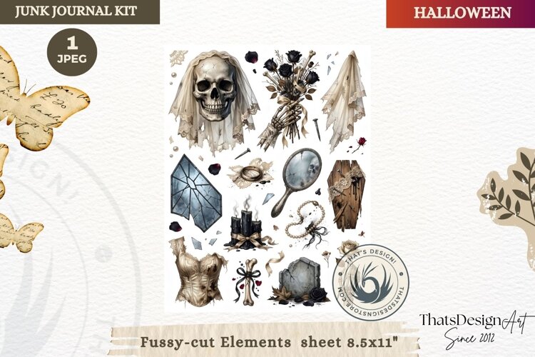Horror Halloween Junk Journal Gothic sheets ephemera example image 1
