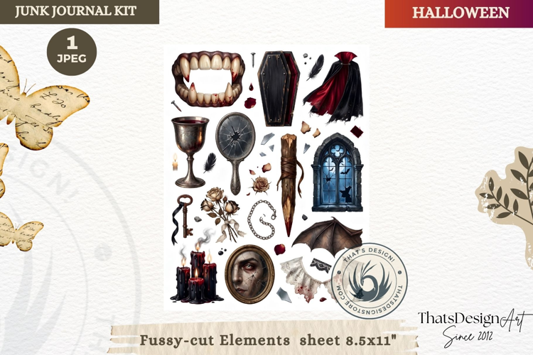 Horror Halloween Junk Journal Gothic sheets ephemera