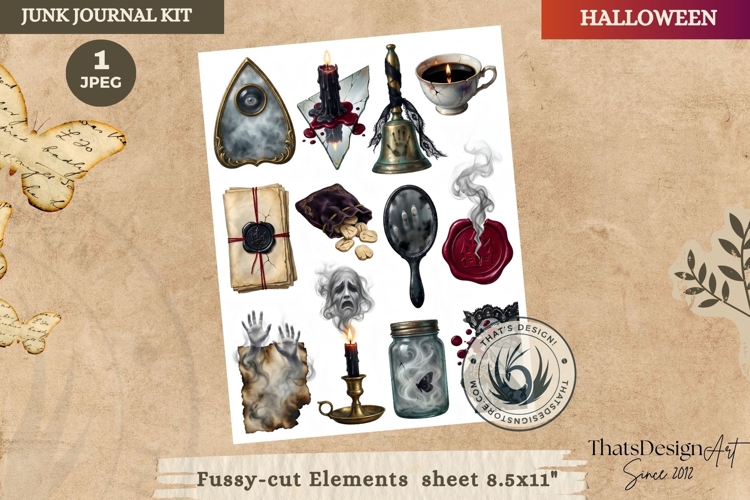 Haunted House Halloween Junk Journal fussy cut Ephemeras