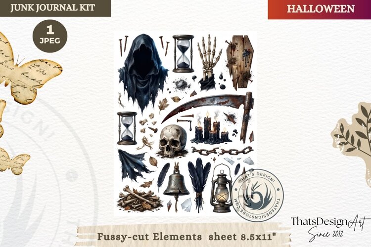 Horror Halloween Junk Journal Gothic sheets ephemera example image 1