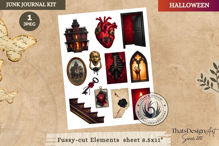 Haunted House Halloween Junk Journal fussy cut Ephemeras