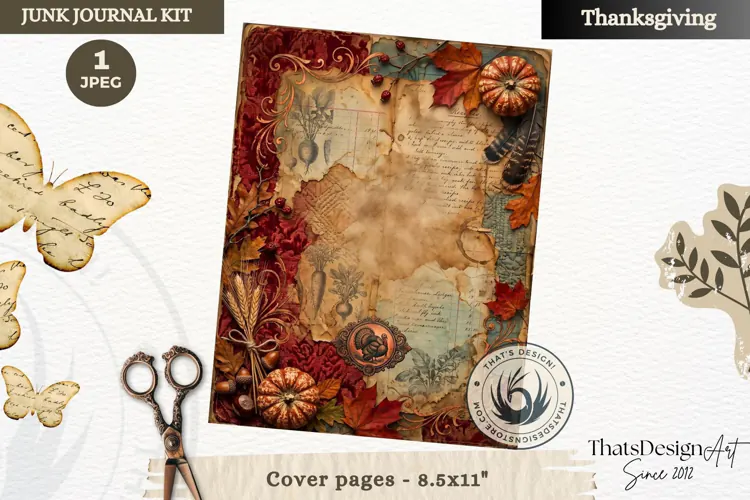 Vintage Thanksgiving Junk Journal cover page collage