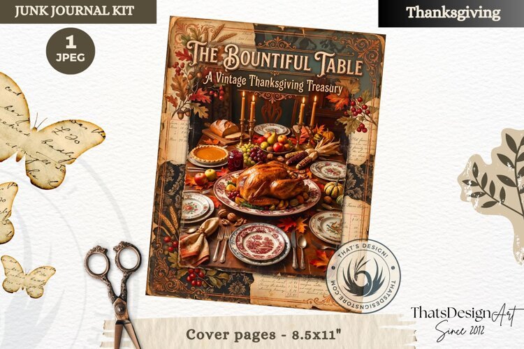 Vintage Thanksgiving Junk Journal cover page collage example image 1