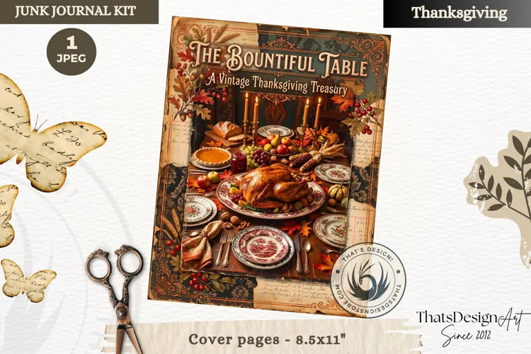 Vintage Thanksgiving Junk Journal cover page collage