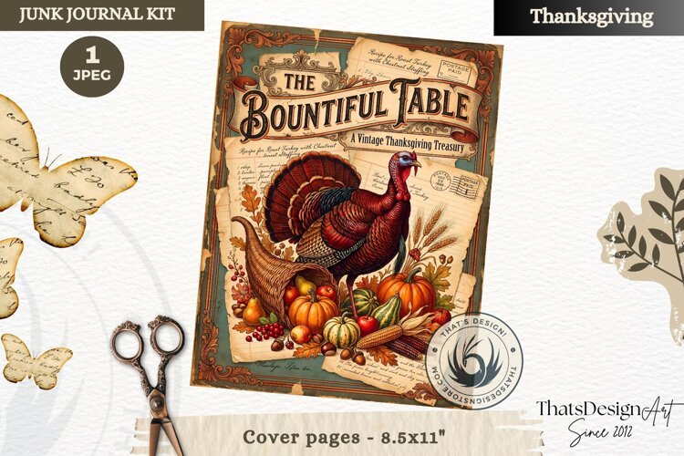 Vintage Thanksgiving Junk Journal cover page collage example image 1
