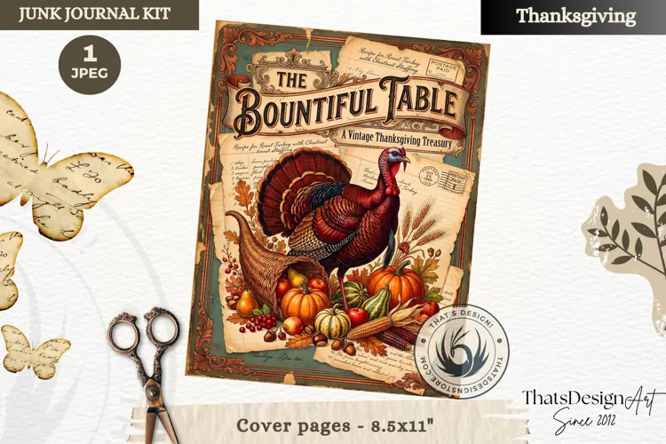 Vintage Thanksgiving Junk Journal cover page collage