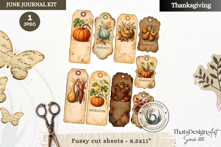 Vintage Thanksgiving Junk Journal fussy cut ephemera collage example image 1