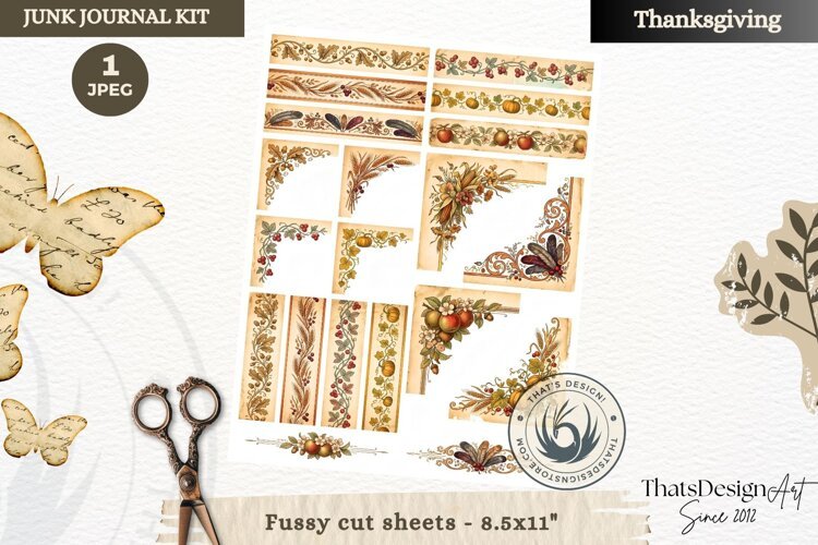 Vintage Thanksgiving Junk Journal fussy cut sheet ephemera example image 1