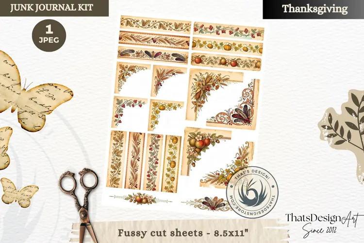 Vintage Thanksgiving Junk Journal fussy cut sheet ephemera