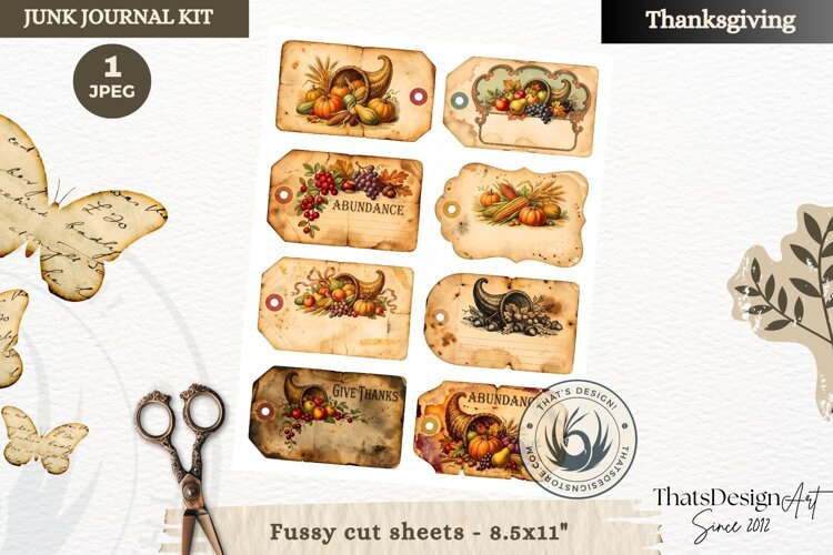 Vintage Thanksgiving Junk Journal fussy cut ephemera collage example image 1