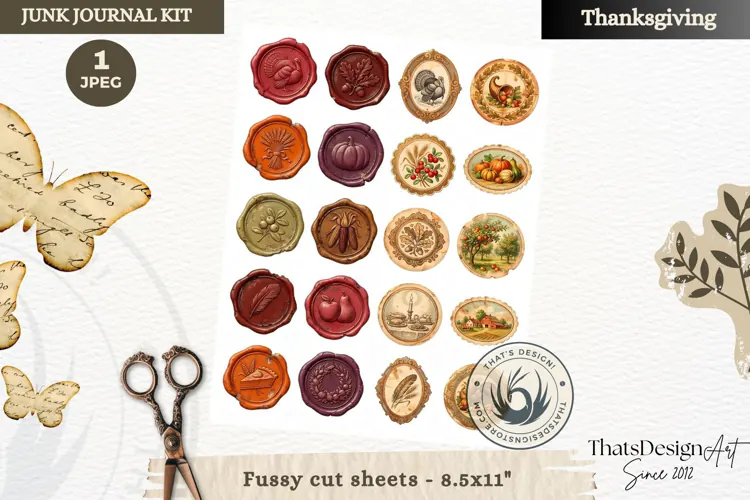 Vintage Thanksgiving Junk Journal fussy cut sheet ephemera
