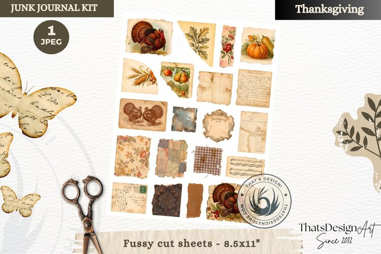 Vintage Thanksgiving Junk Journal fussy cut sheet ephemera example image 1