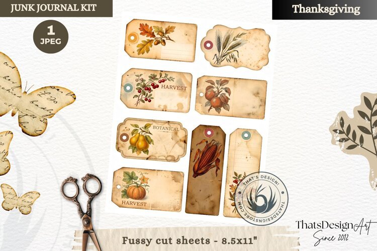 Vintage Thanksgiving Junk Journal fussy cut ephemera collage example image 1