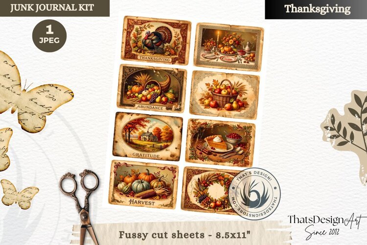 Vintage Thanksgiving Junk Journal cards fussy cut ephemera example image 1