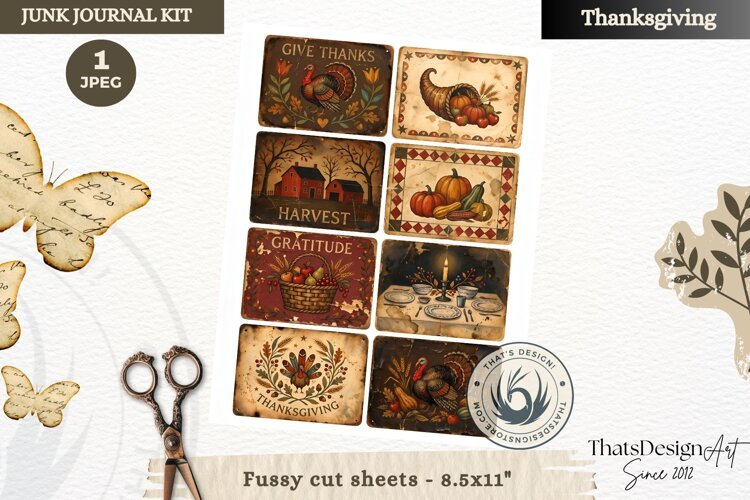 Vintage Thanksgiving Junk Journal cards fussy cut ephemera example image 1