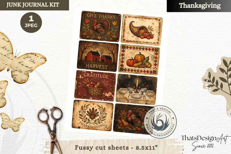 Vintage Thanksgiving Junk Journal cards fussy cut ephemera
