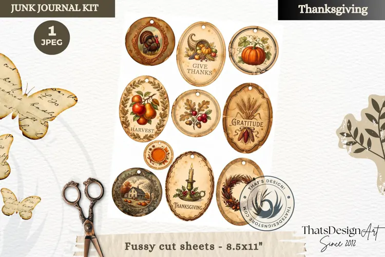 Vintage Thanksgiving Junk Journal fussy cut ephemera collage