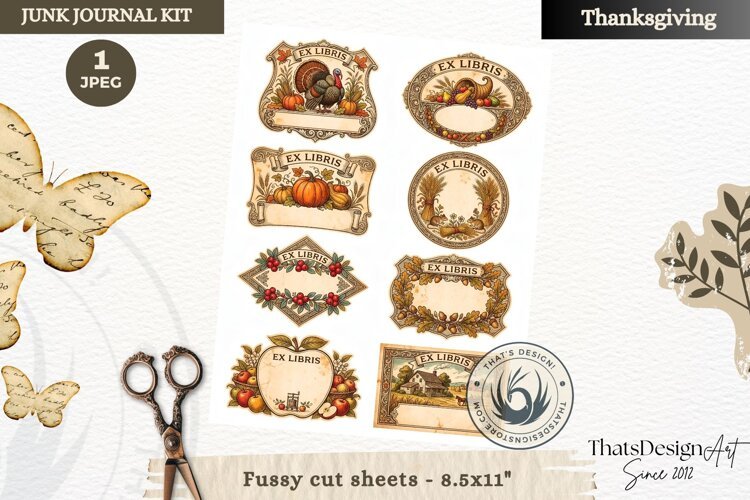 Vintage Thanksgiving Junk Journal cover page collage example image 1