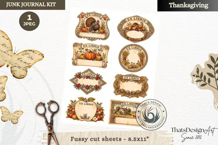 Vintage Thanksgiving Junk Journal cover page collage