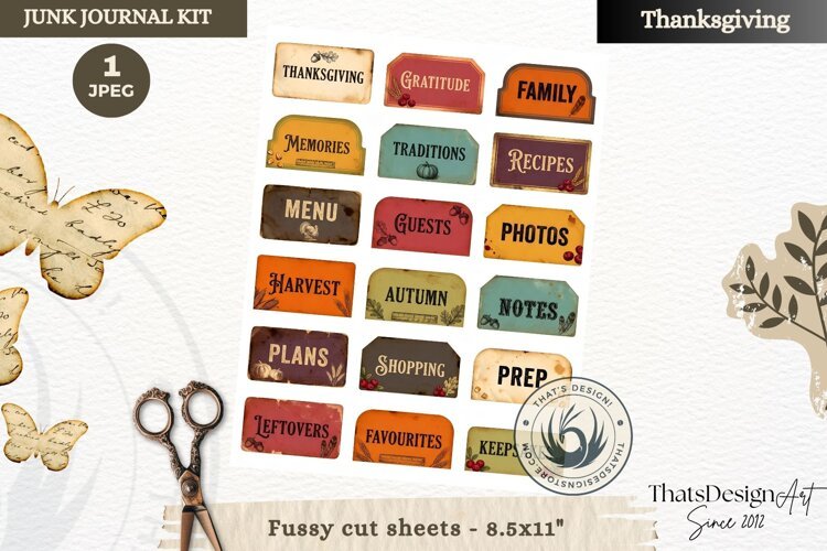 Vintage Thanksgiving Junk Journal fussy cut sheet ephemera example image 1