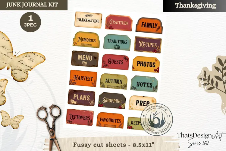 Vintage Thanksgiving Junk Journal fussy cut sheet ephemera