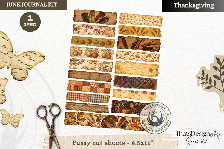 Vintage Thanksgiving Junk Journal fussy cut sheet ephemera