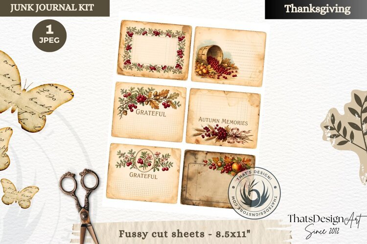 Vintage Thanksgiving Junk Journal cards fussy cut ephemera example image 1