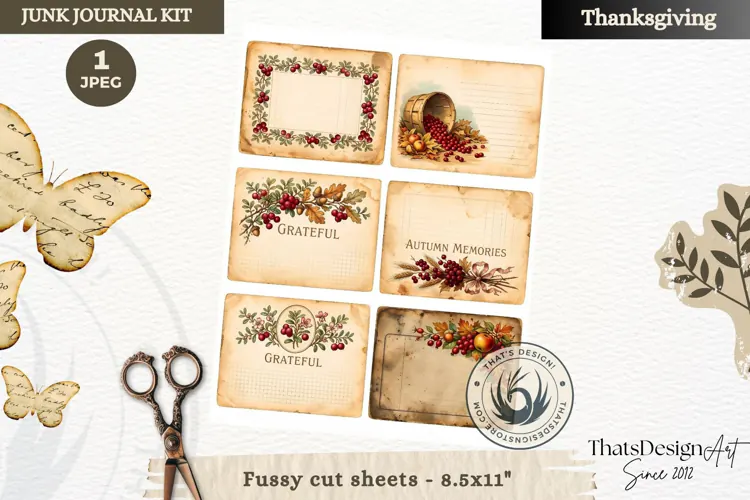 Vintage Thanksgiving Junk Journal cards fussy cut ephemera