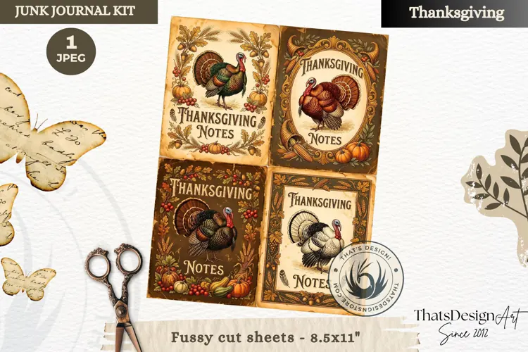 Vintage Thanksgiving Junk Journal fussy cut sheet ephemera