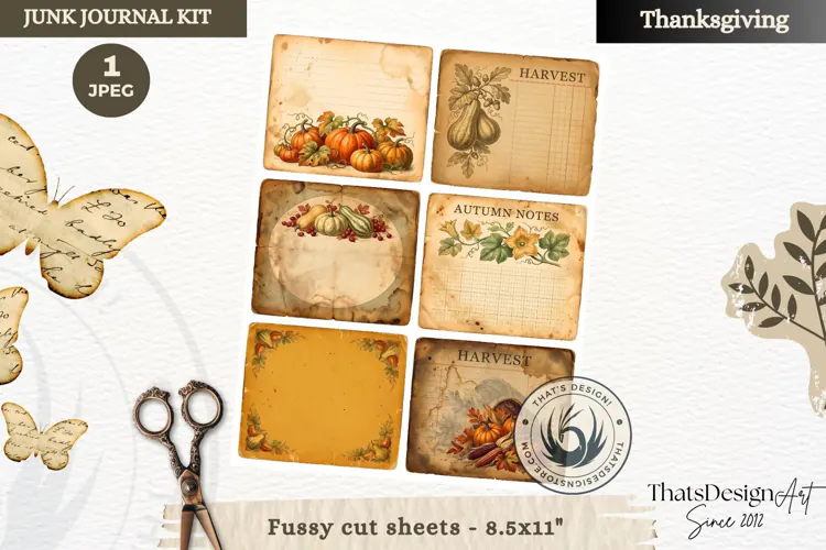 Vintage Thanksgiving Junk Journal cards fussy cut ephemera