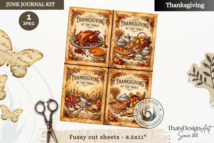 Vintage Thanksgiving Junk Journal fussy cut sheet ephemera