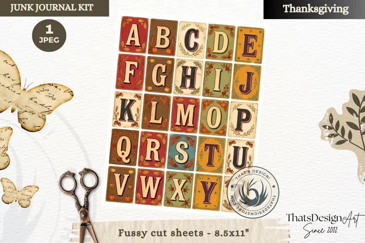 Vintage Thanksgiving Junk Journal calendar sheet ephemera