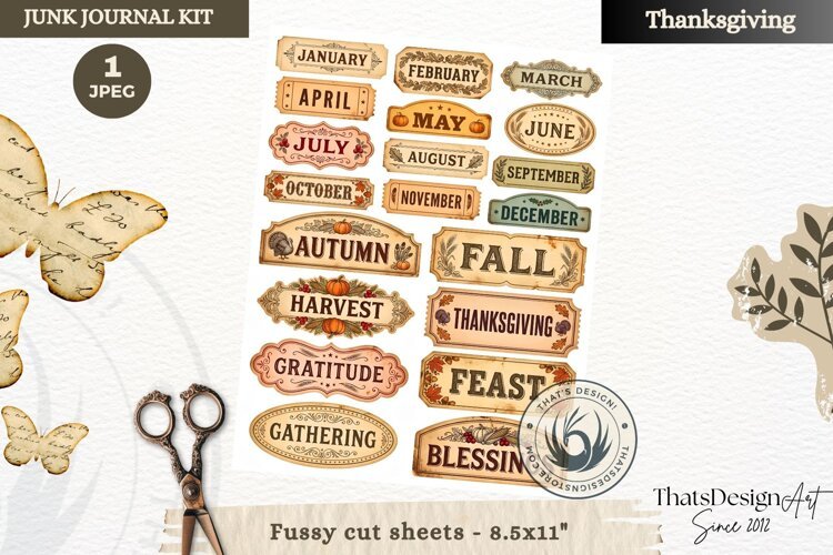 Vintage Thanksgiving Junk Journal fussy cut sheet ephemera example image 1