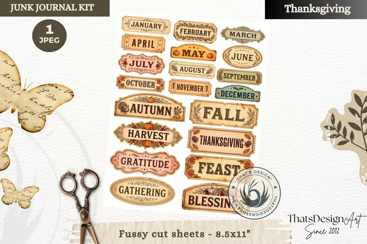 Vintage Thanksgiving Junk Journal fussy cut sheet ephemera