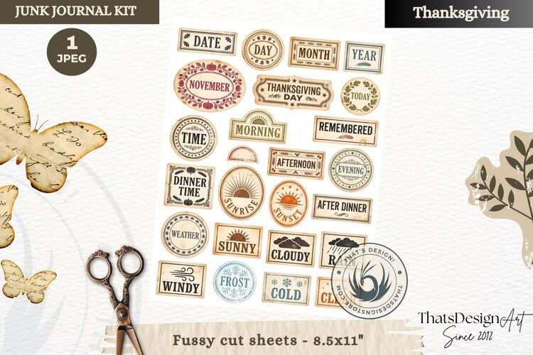 Vintage Thanksgiving Junk Journal calendar sheet ephemera example image 1