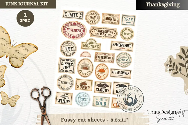 Vintage Thanksgiving Junk Journal calendar sheet ephemera