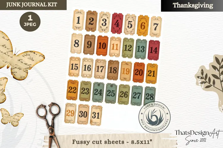 Vintage Thanksgiving Junk Journal calendar sheet ephemera