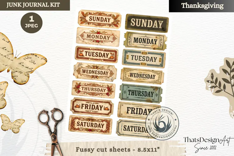 Vintage Thanksgiving Junk Journal calendar sheet ephemera