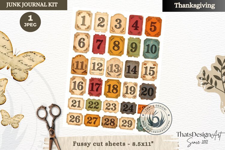 Vintage Thanksgiving Junk Journal calendar sheet ephemera example image 1