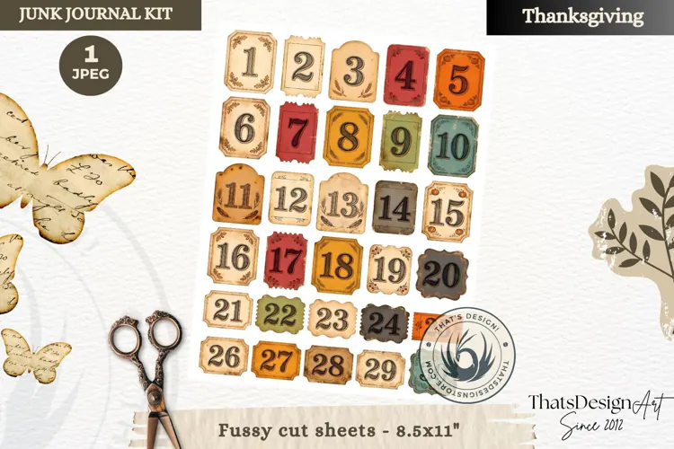 Vintage Thanksgiving Junk Journal calendar sheet ephemera