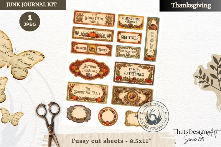Vintage Thanksgiving Junk Journal cover page collage example image 1