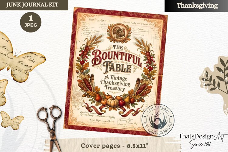 Vintage Thanksgiving Junk Journal cover page collage example image 1