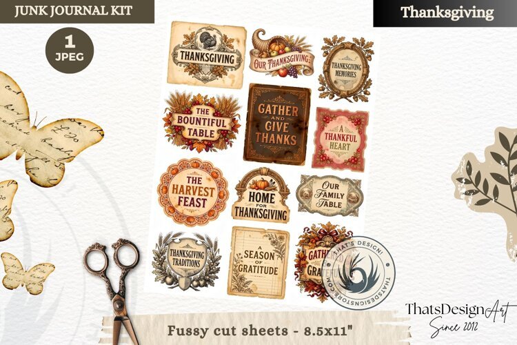 Vintage Thanksgiving Junk Journal calendar sheet ephemera example image 1