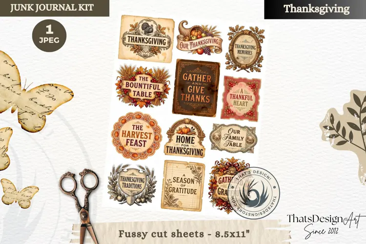 Vintage Thanksgiving Junk Journal calendar sheet ephemera