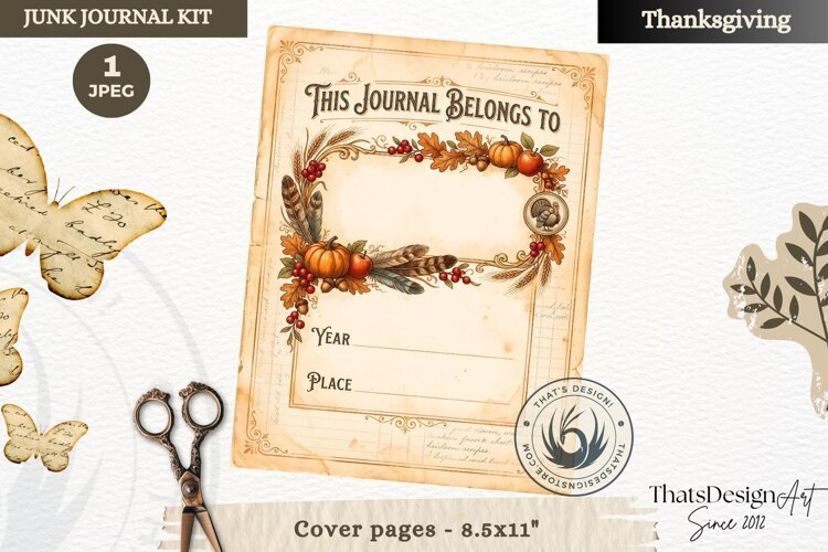 Vintage Thanksgiving Junk Journal cover page collage example image 1