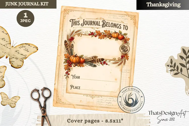 Vintage Thanksgiving Junk Journal cover page collage