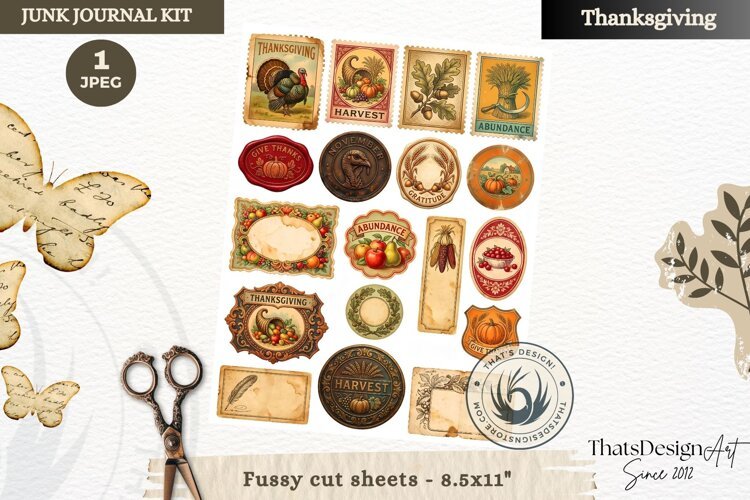 Vintage Thanksgiving Junk Journal cut apart sheet ephemera example image 1