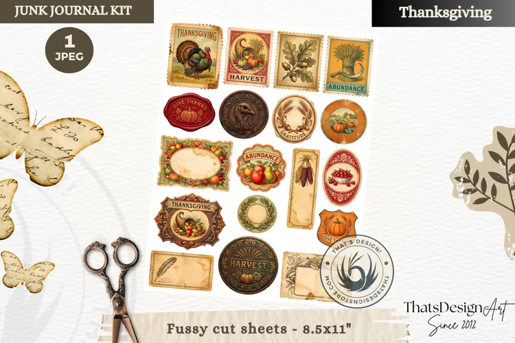 Vintage Thanksgiving Junk Journal cut apart sheet ephemera