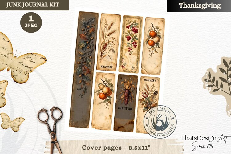 Vintage Thanksgiving Junk Journal fussy cut ephemera collage example image 1